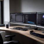 High-performance developer workstation setup illustrating hardware-software synergy for web development