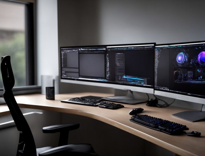 High-performance developer workstation setup illustrating hardware-software synergy for web development