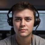 Programmer working with high-performance PC hardware for development